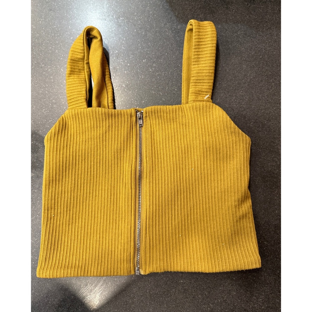 OFFLINE by Aerie Ribbed Zip Front Crop Top Small Yellow Sporty Streetwear Chic
